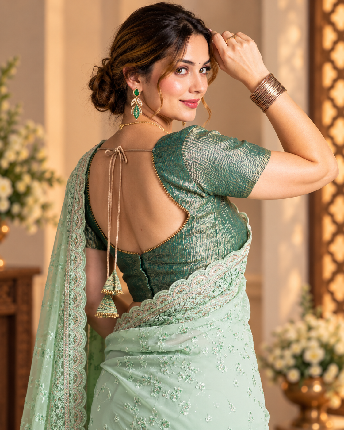 Elegant Green Embroidered Saree