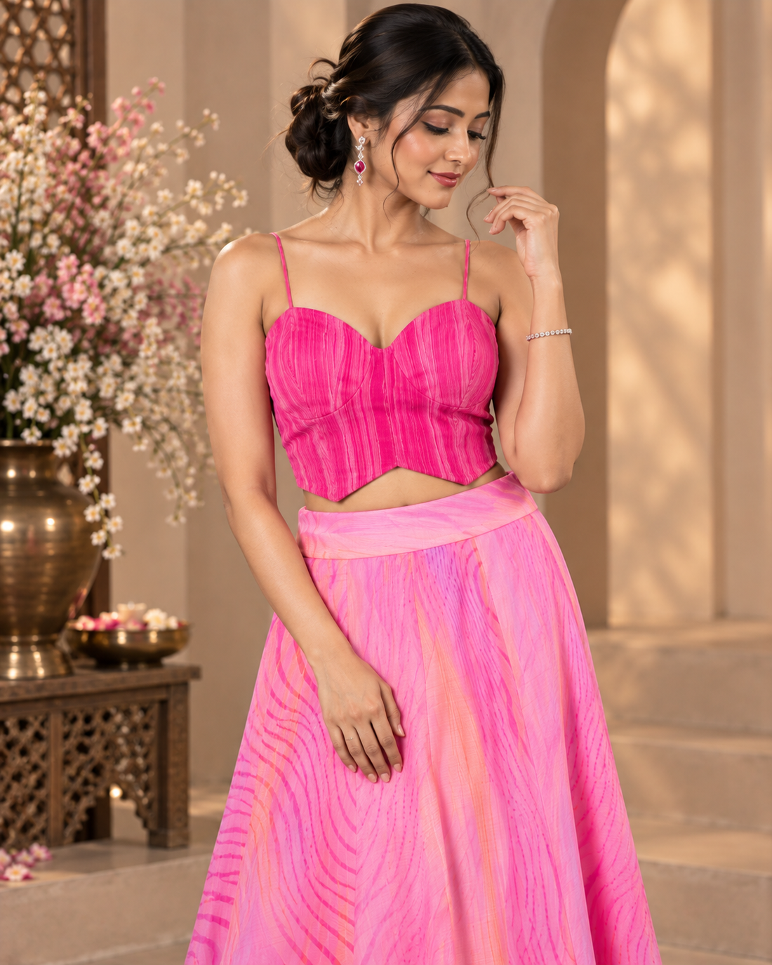 Printed Chiffon Lehenga Set