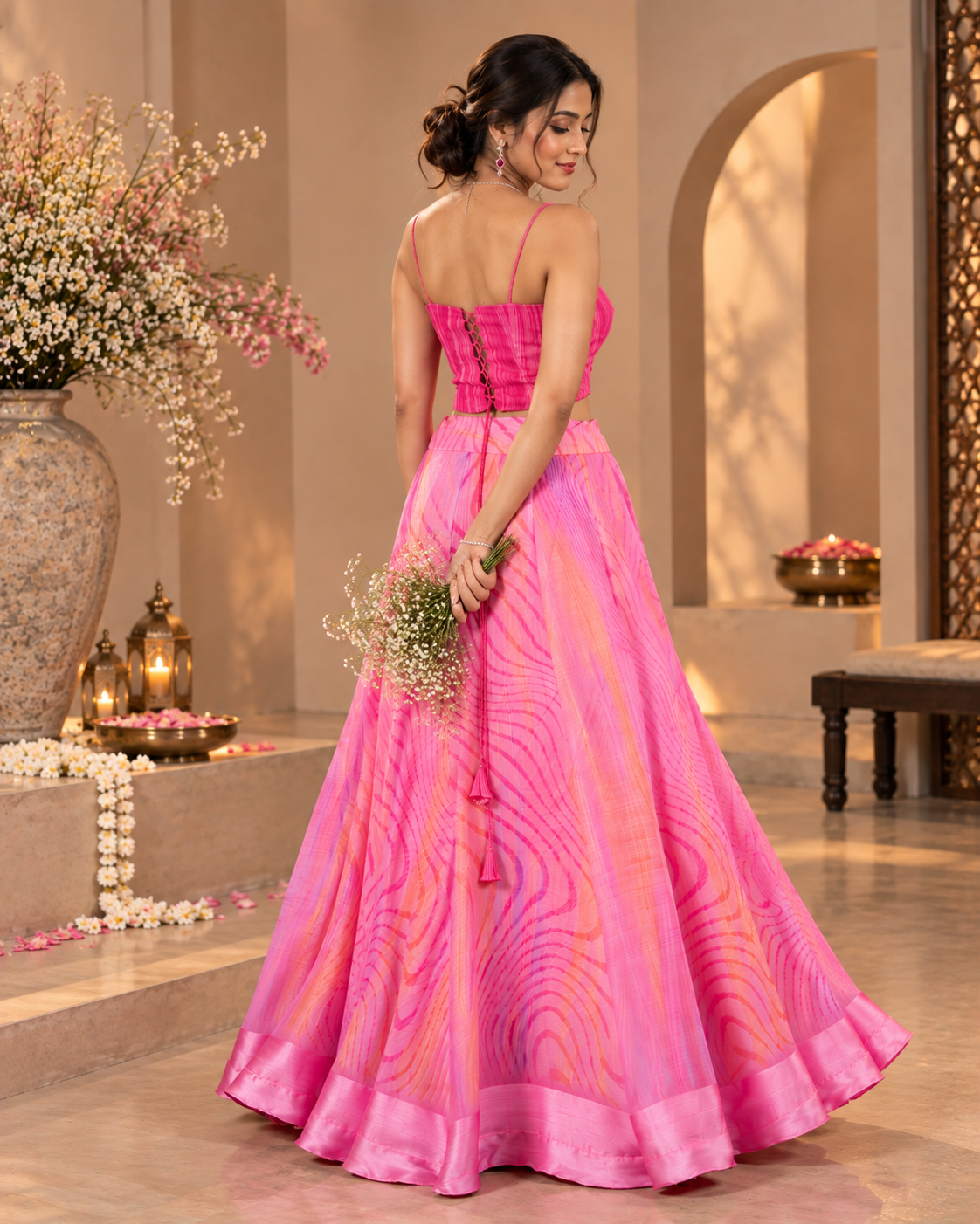 Printed Chiffon Lehenga Set