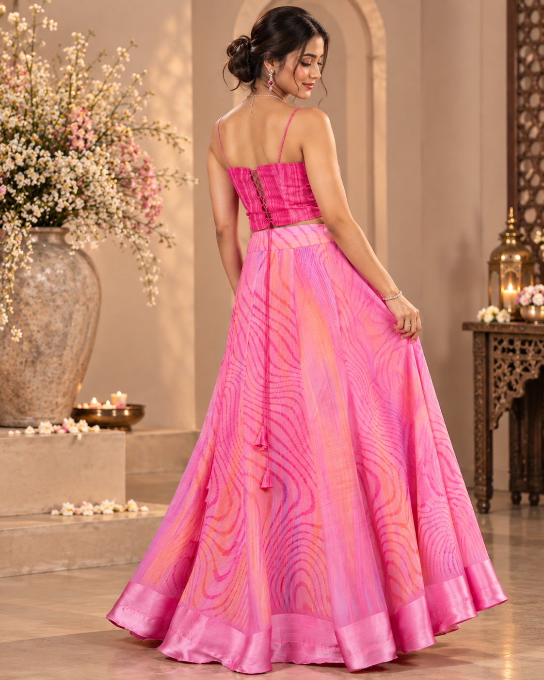 Printed Chiffon Lehenga Set
