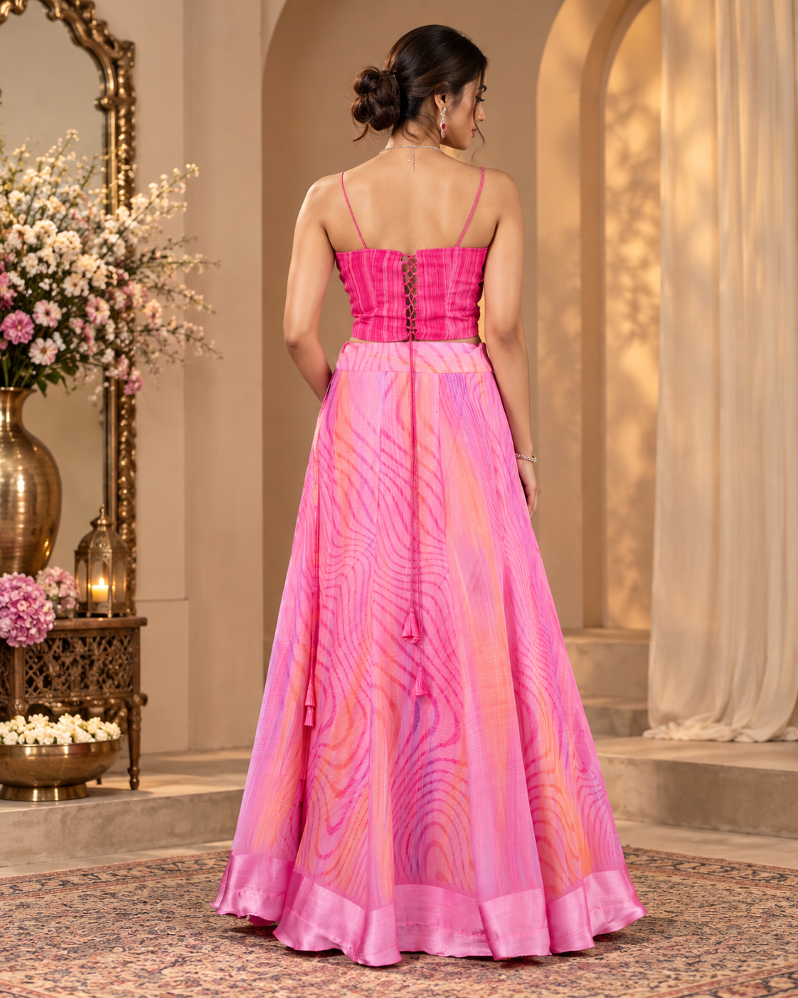 Printed Chiffon Lehenga Set