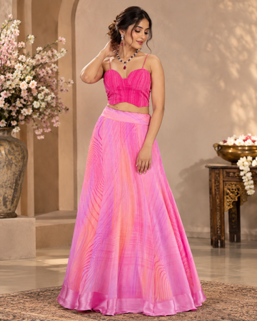 Printed Chiffon Lehenga Set