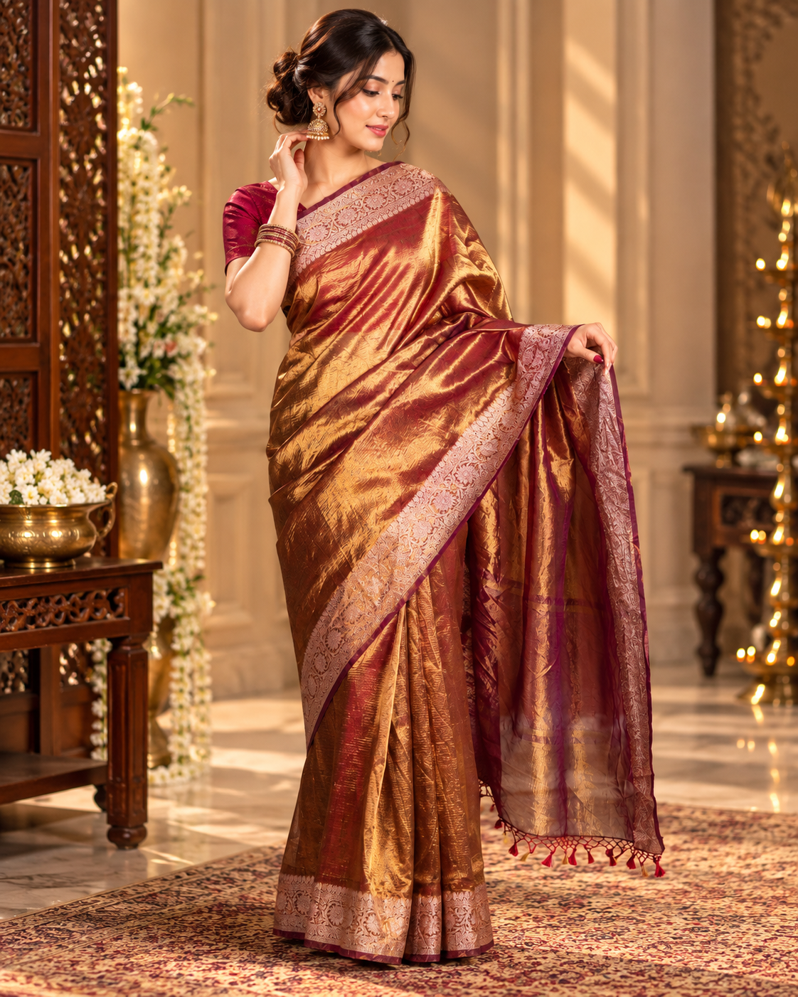 Maroon Tissue Saree