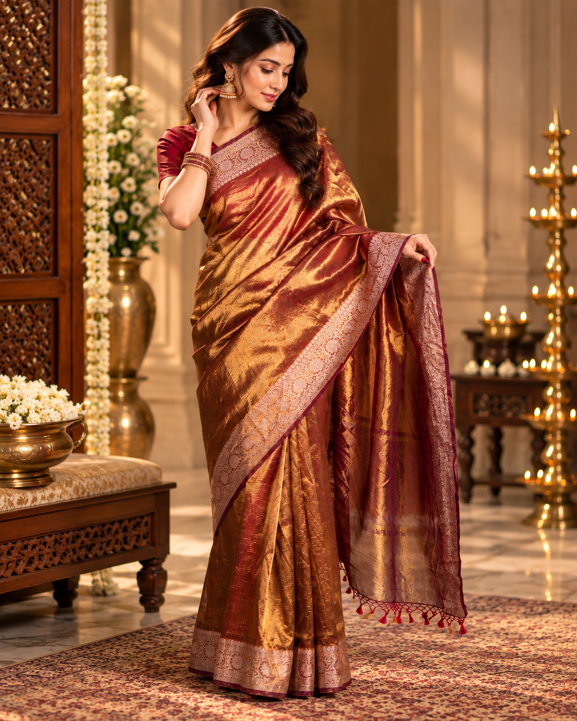 Maroon Tissue Saree