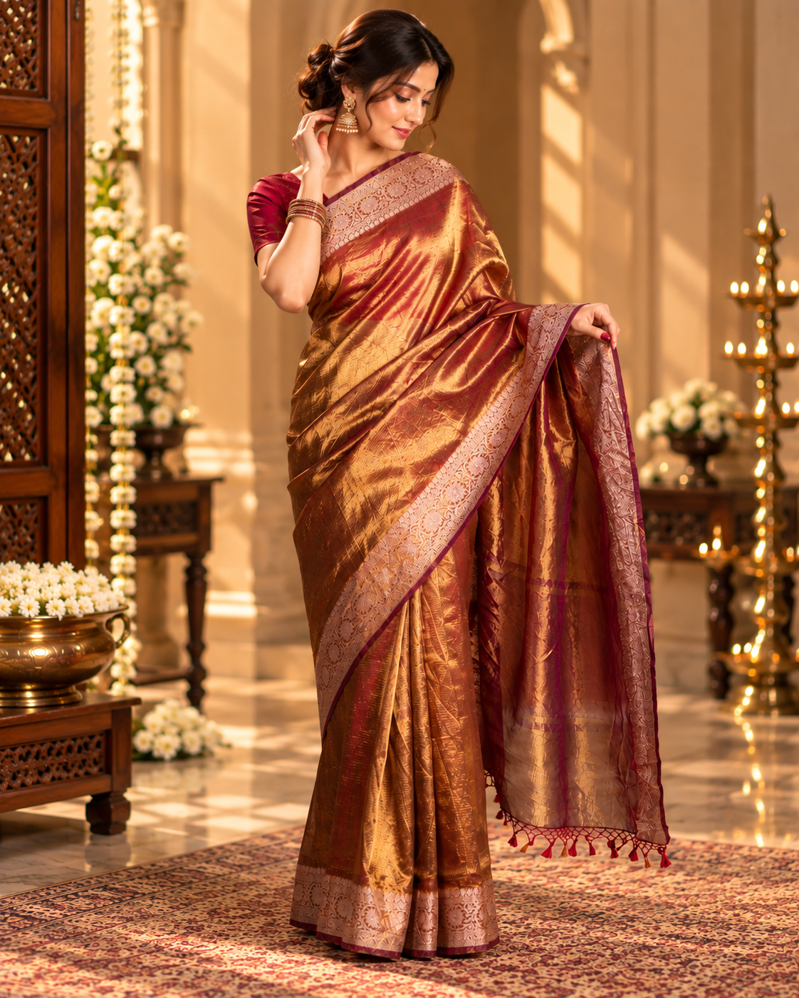 Maroon Tissue Saree