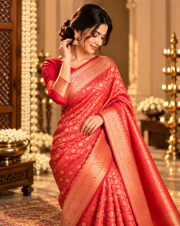 Two-tonedb Pink Peach Khatan Saree