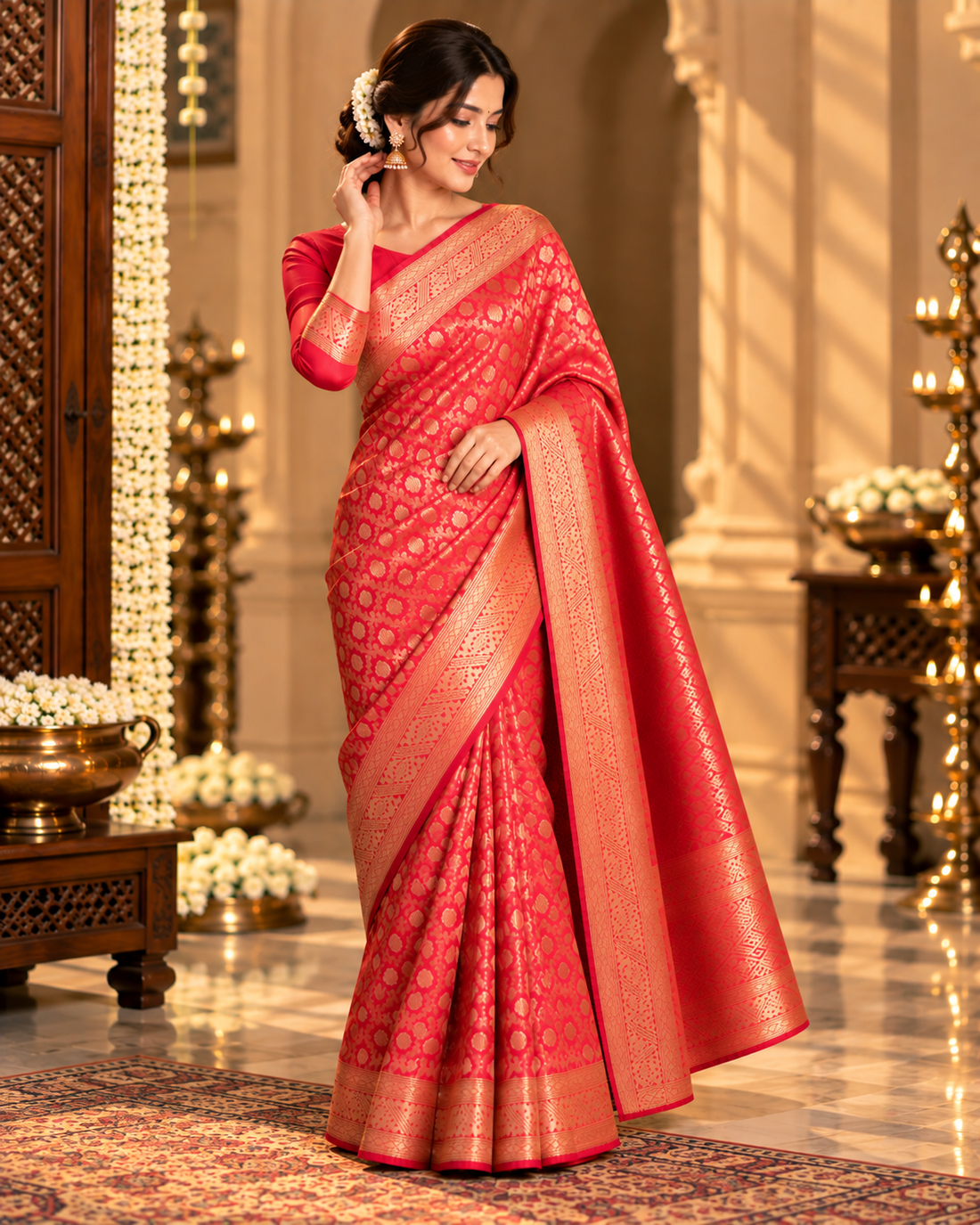 Two-tonedb Pink Peach Khatan Saree