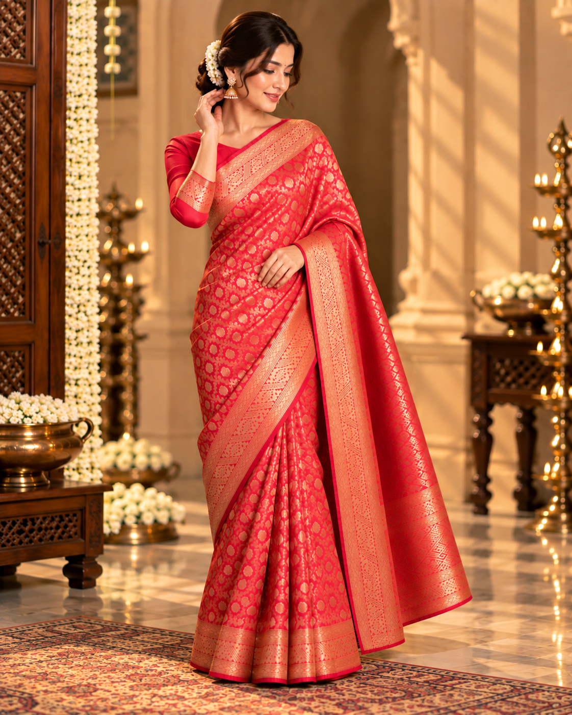 Two-tonedb Pink Peach Khatan Saree