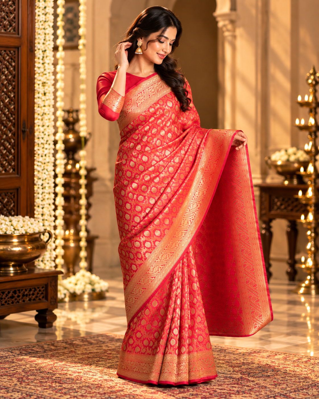 Two-tonedb Pink Peach Khatan Saree