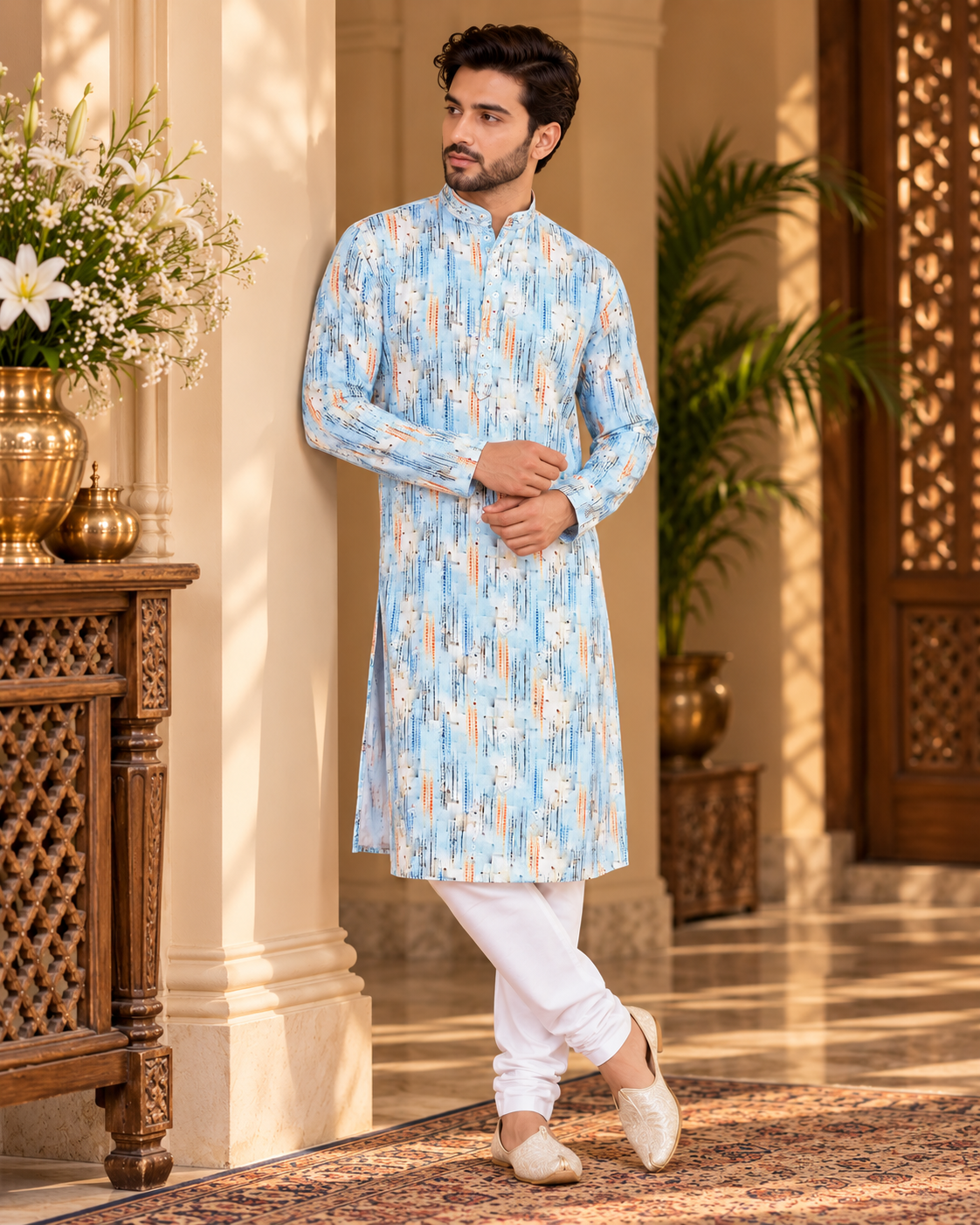 Printed Cotton Kurta with Mirror Work Detailing