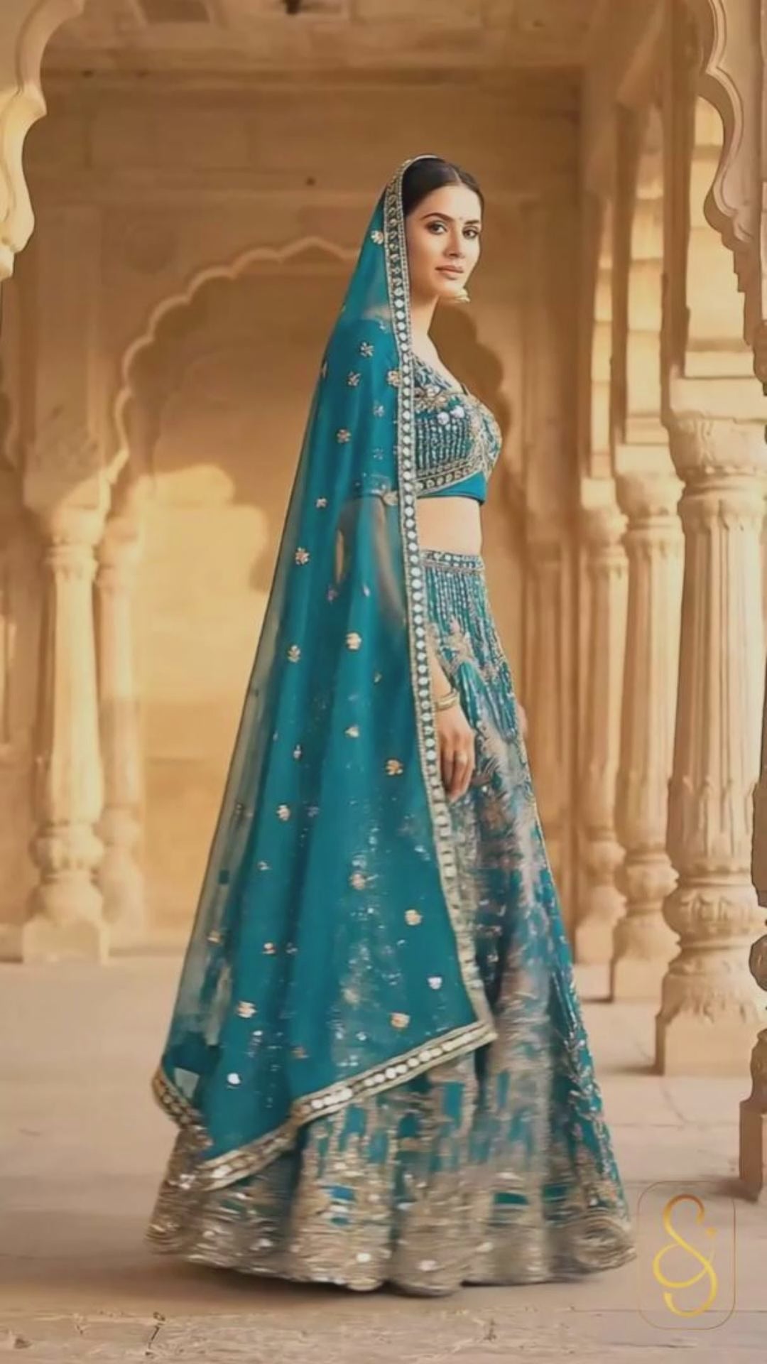 Aqua Blue Embroidered Lehenga
