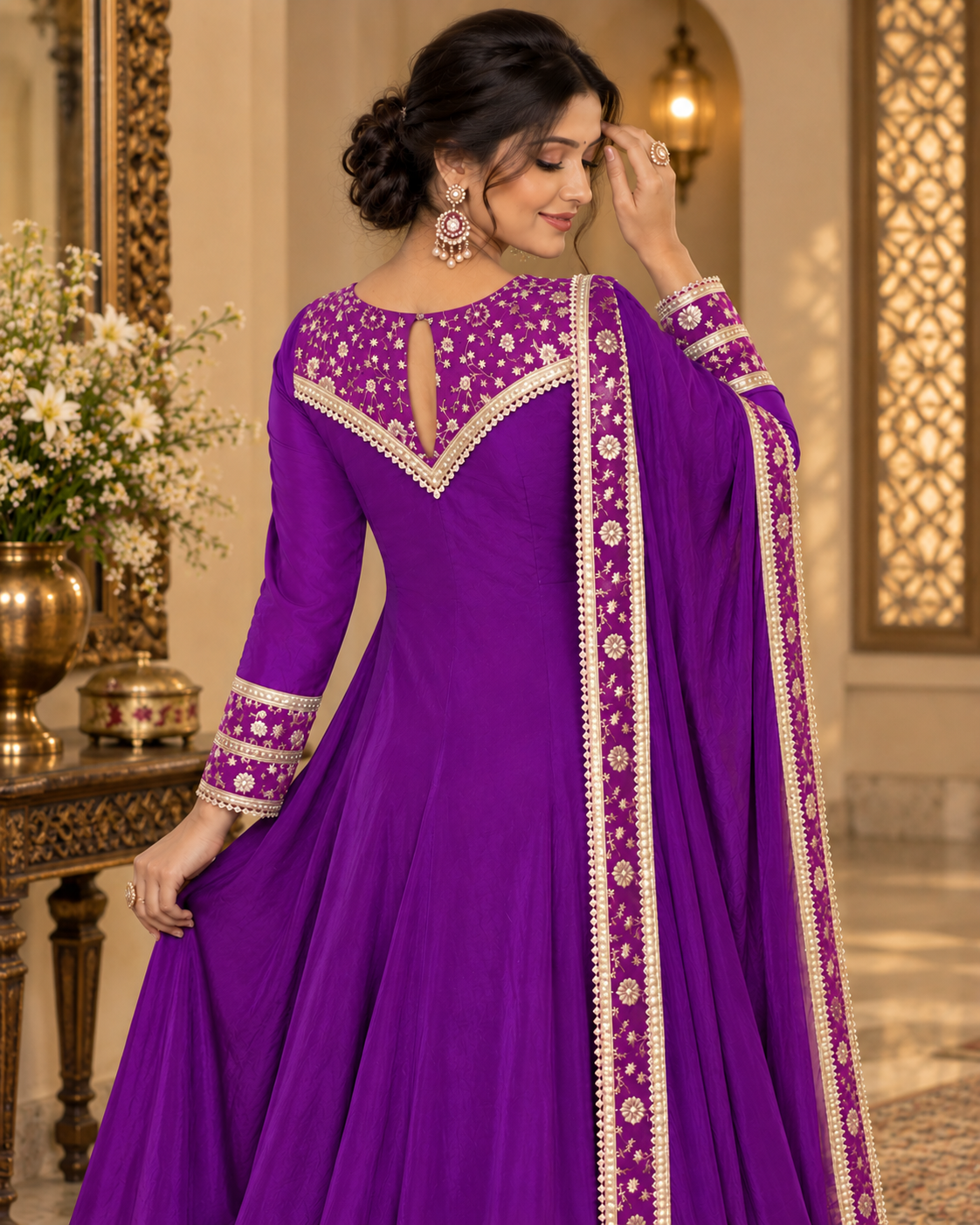 Purple Brocade Anarkali Suit Set