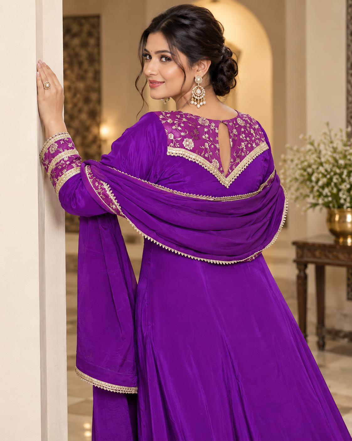 Purple Brocade Anarkali Suit Set