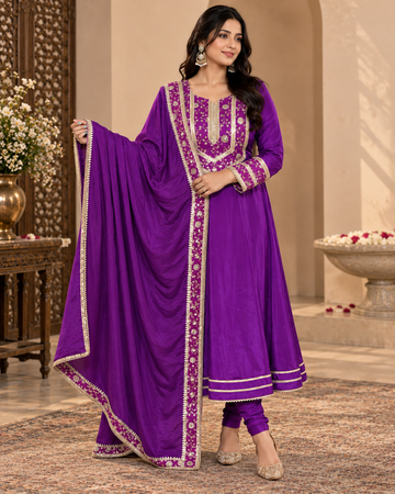 Purple Brocade Anarkali Suit Set