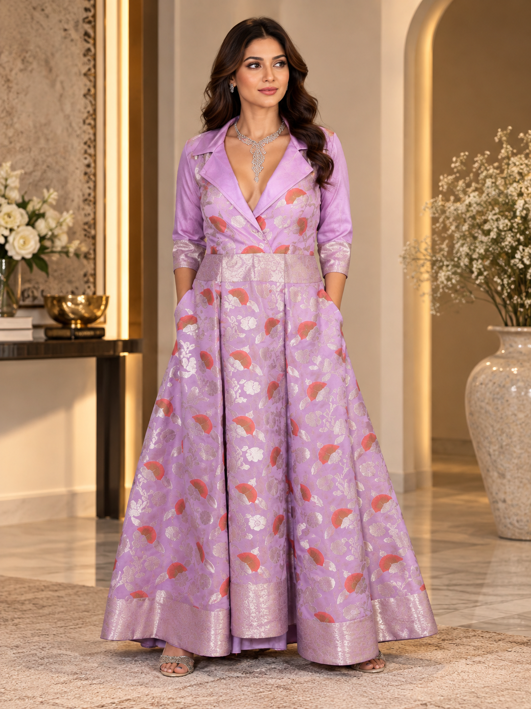 Lavender Banarasi Silk Dress