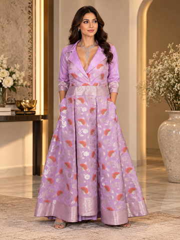 Lavender Banarasi Silk Dress