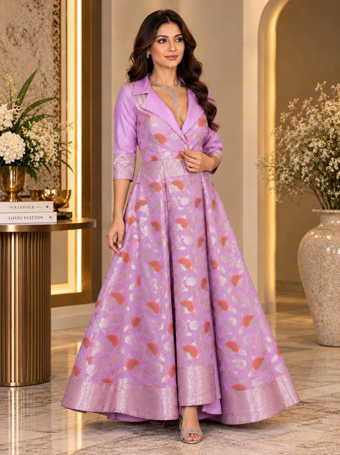 Lavender Banarasi Silk Dress