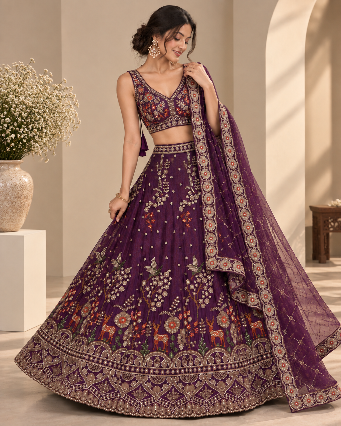 Silk Tissue Pearl and Sequin Embroidered Lehenga Set