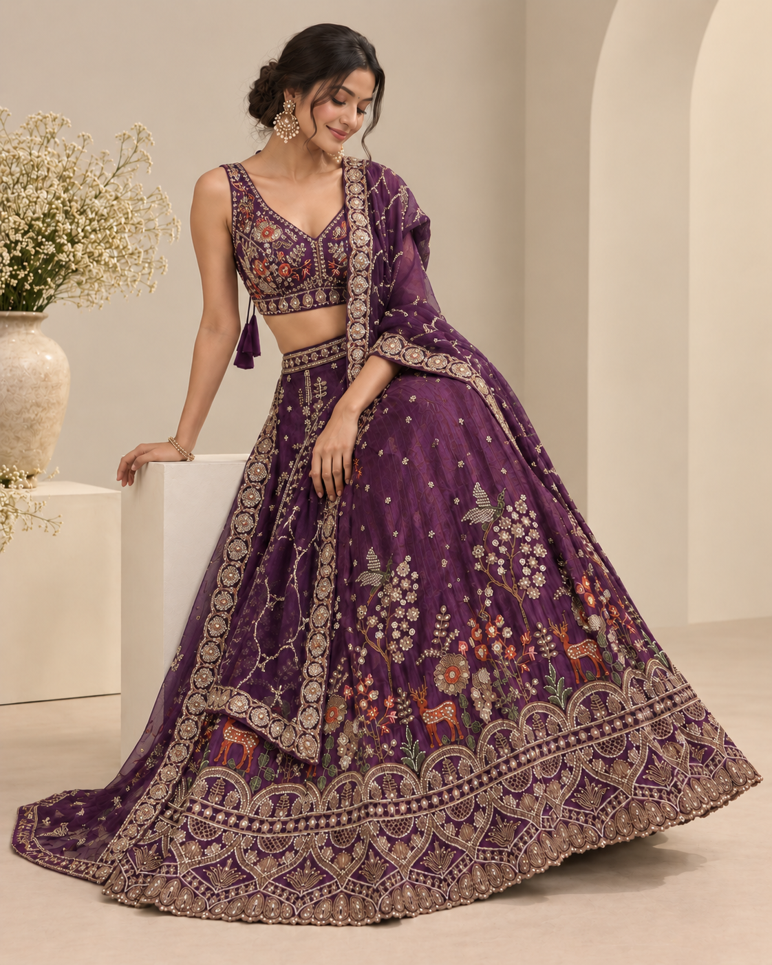 Silk Tissue Pearl and Sequin Embroidered Lehenga Set