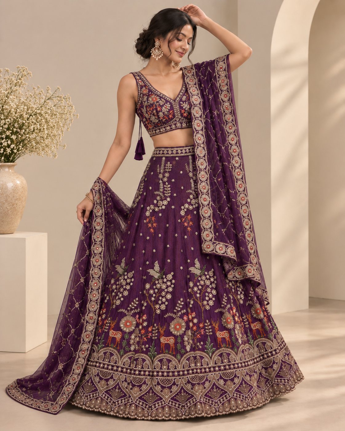 Silk Tissue Pearl and Sequin Embroidered Lehenga Set