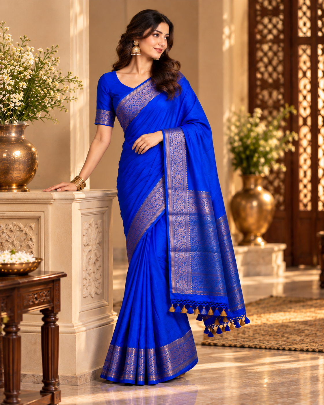 Soft Blue Katan Silk Saree