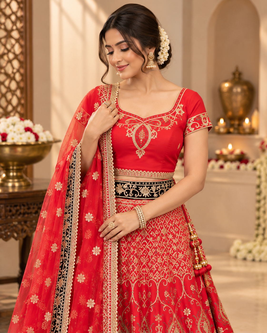 Hand Embroidered Silk Bridal Lehenga