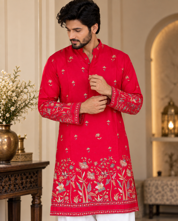 Hot Pink Embroidered Kurta with White Salwar