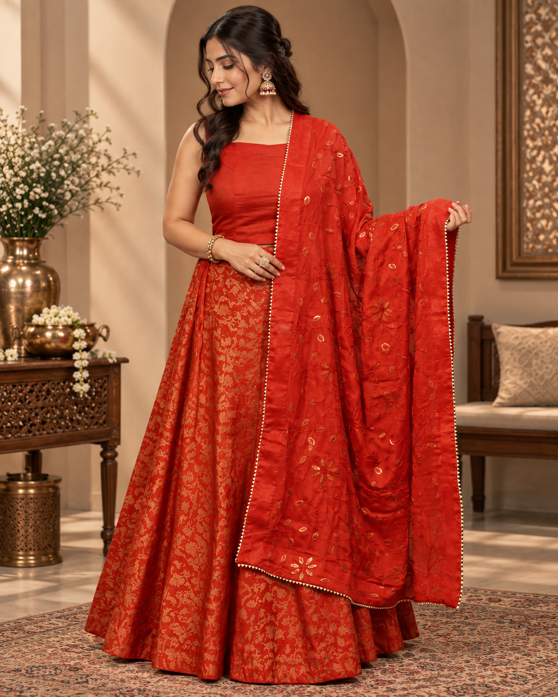 Brocade Red Lehenga Set