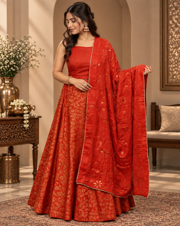 Brocade Red Lehenga Set