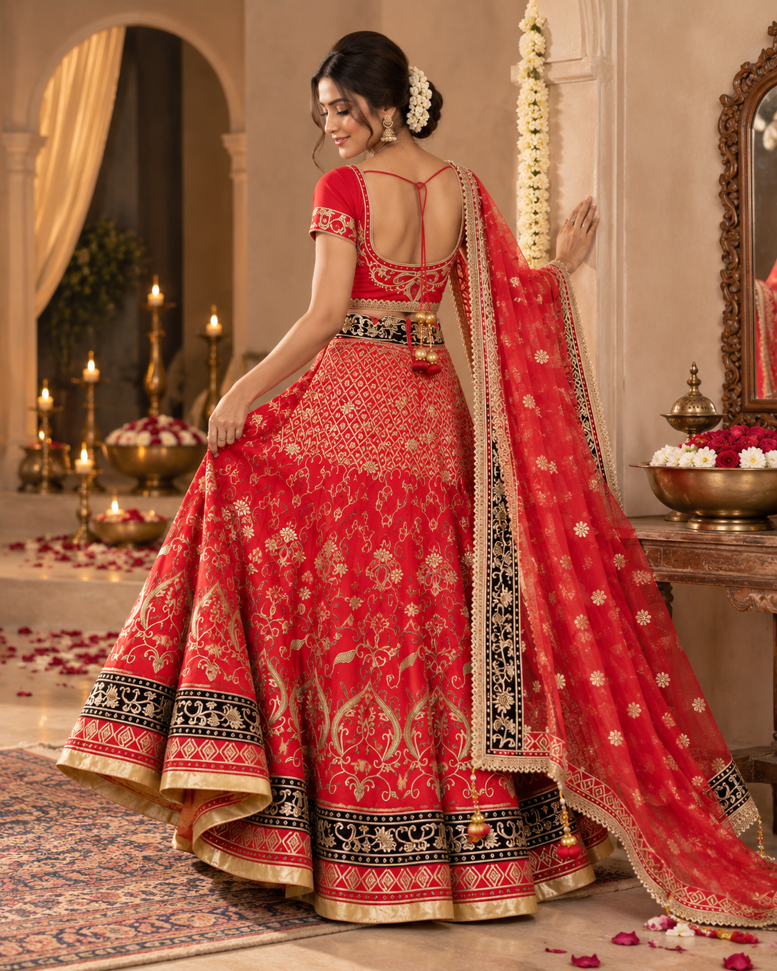 Hand Embroidered Silk Bridal Lehenga
