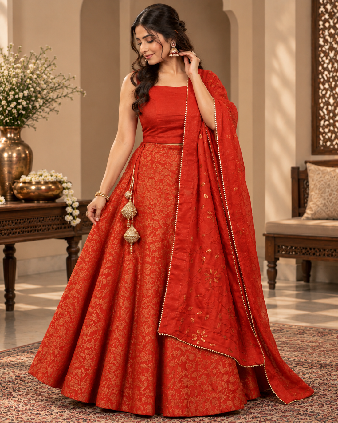 Brocade Red Lehenga Set
