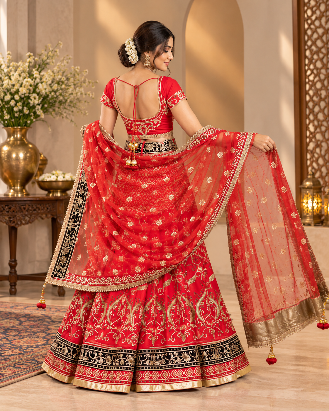 Hand Embroidered Silk Bridal Lehenga