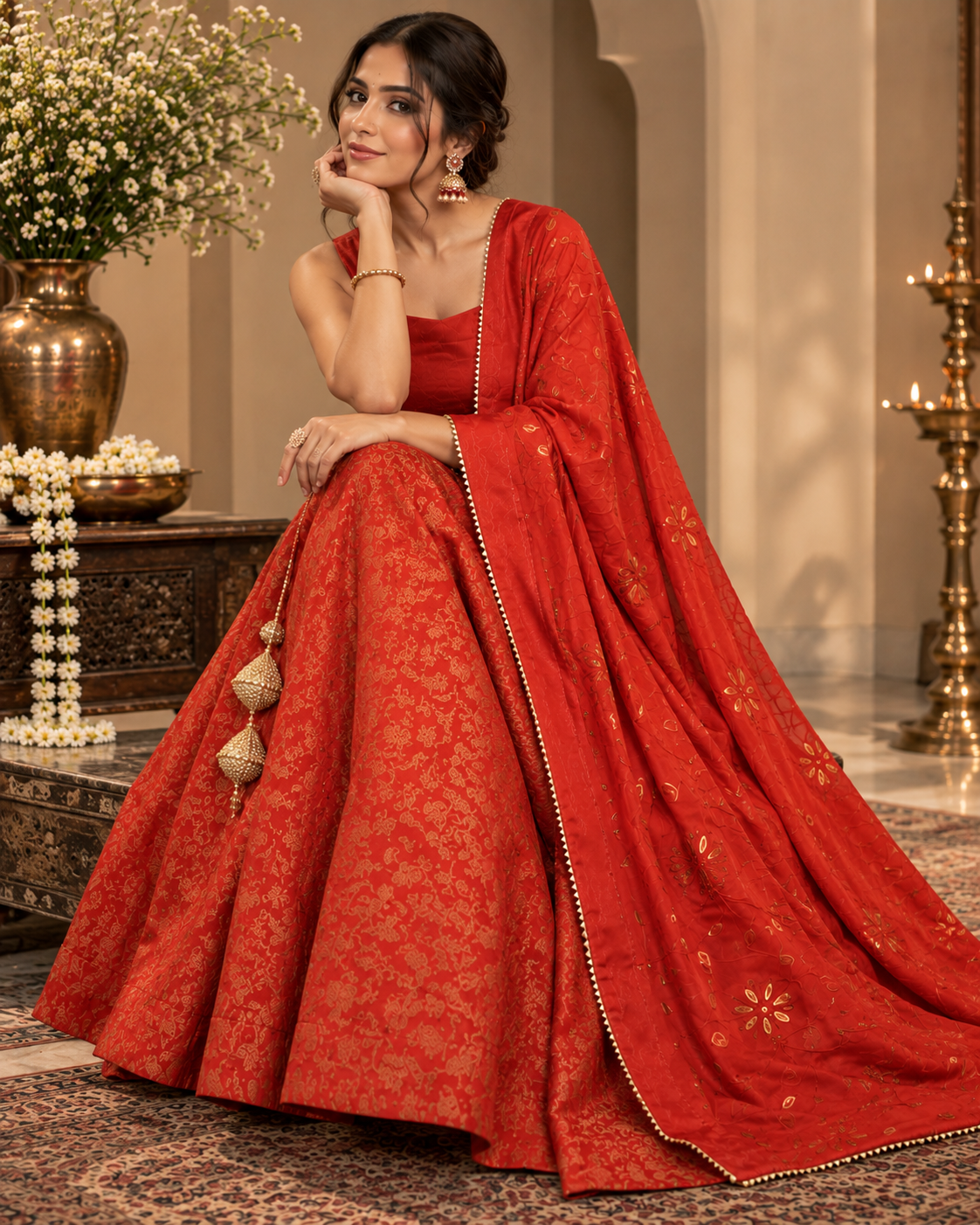 Brocade Red Lehenga Set