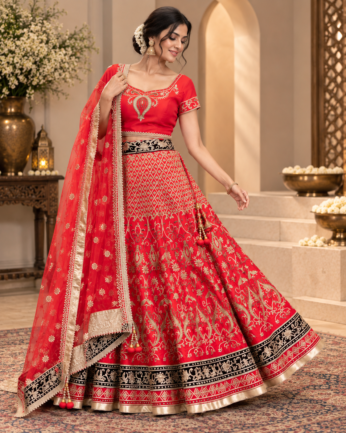 Hand Embroidered Silk Bridal Lehenga