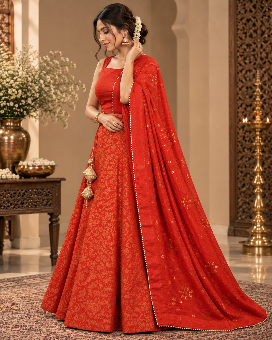 Brocade Red Lehenga Set