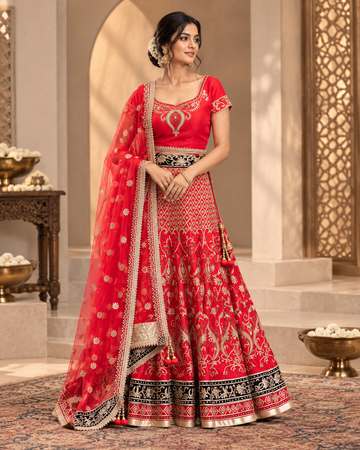Hand Embroidered Silk Bridal Lehenga