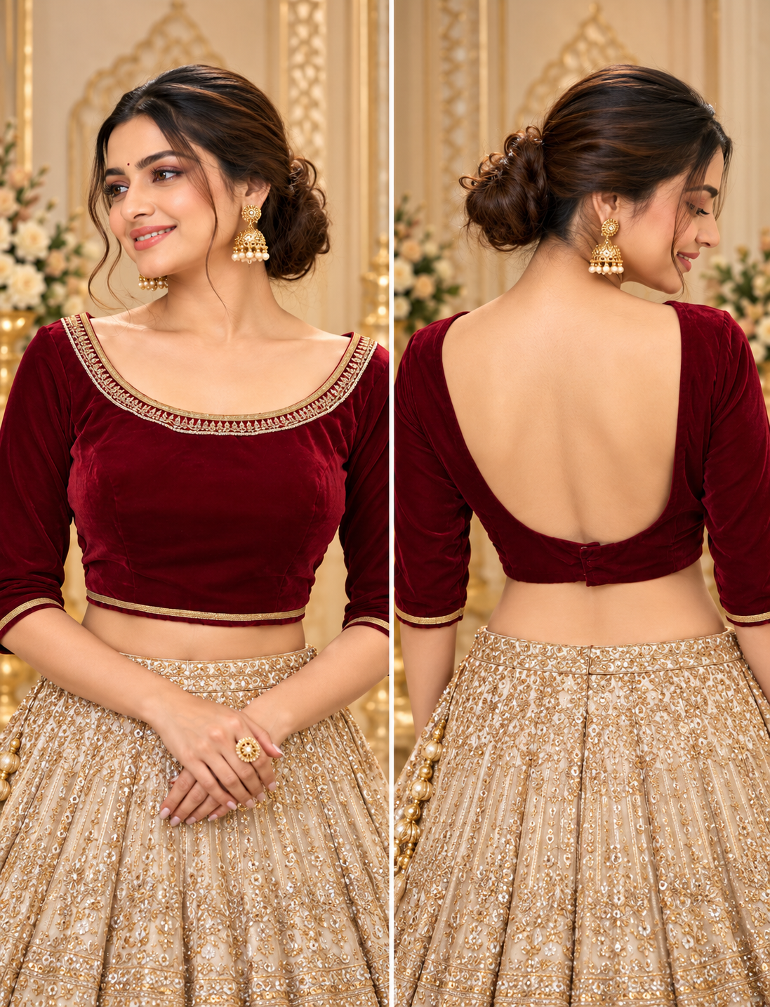 Maroon Velvet Embroidered Blouse