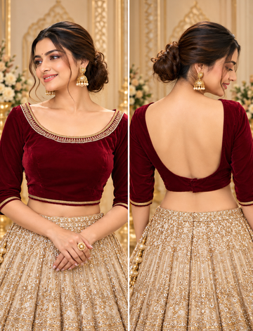 Maroon Velvet Embroidered Blouse