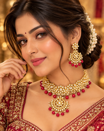 Elegant Kundan Red Bead Jewellery