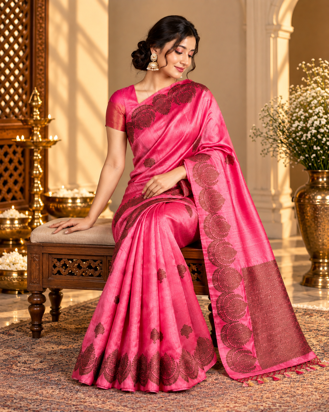 Peachy Pink Raw Silk Saree