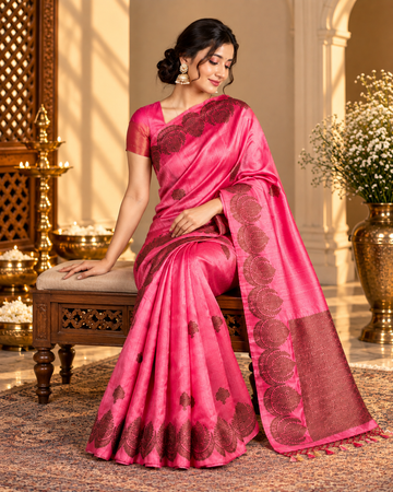 Peachy Pink Raw Silk Saree