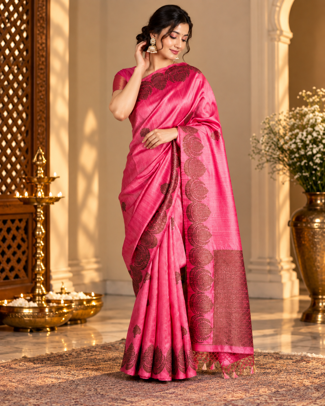 Peachy Pink Raw Silk Saree