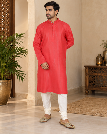 Pink Cotton Silver-Lined Kurta