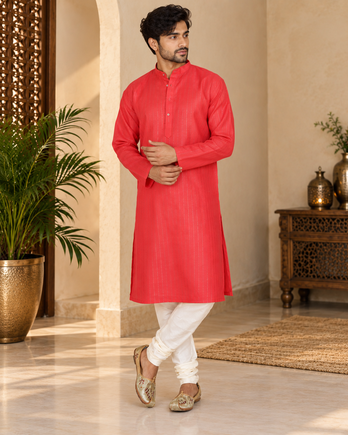 Pink Cotton Silver-Lined Kurta