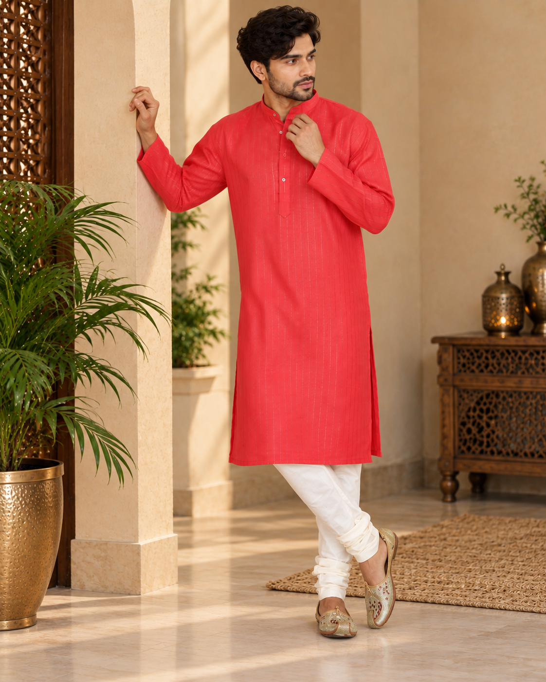 Pink Cotton Silver-Lined Kurta