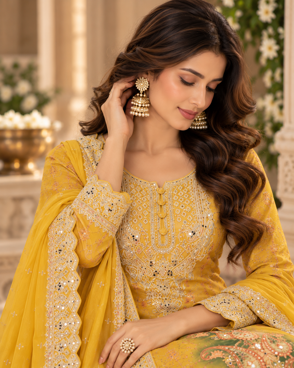 Embroidered Chinon Three-Piece Suit