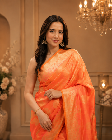 Neon Orange Banarasi saree