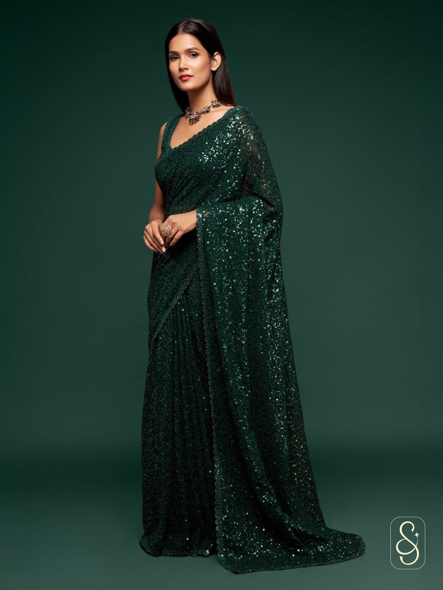 Elegant Sequin Saree Set