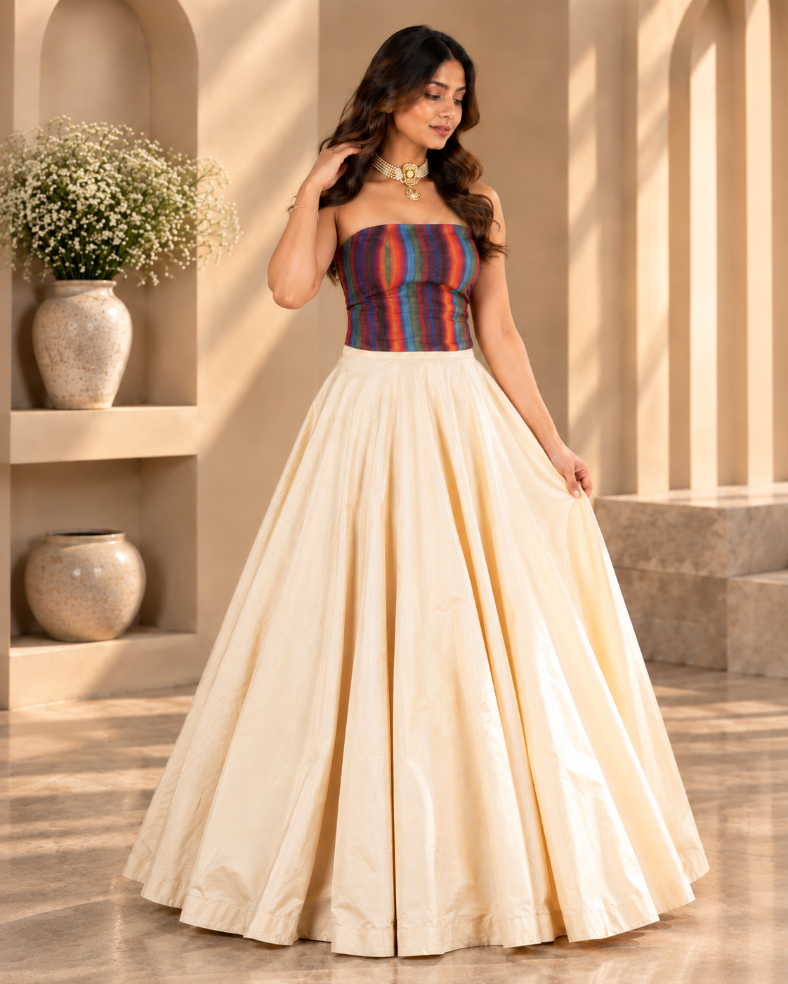 Printed Corset Silk Lehenga
