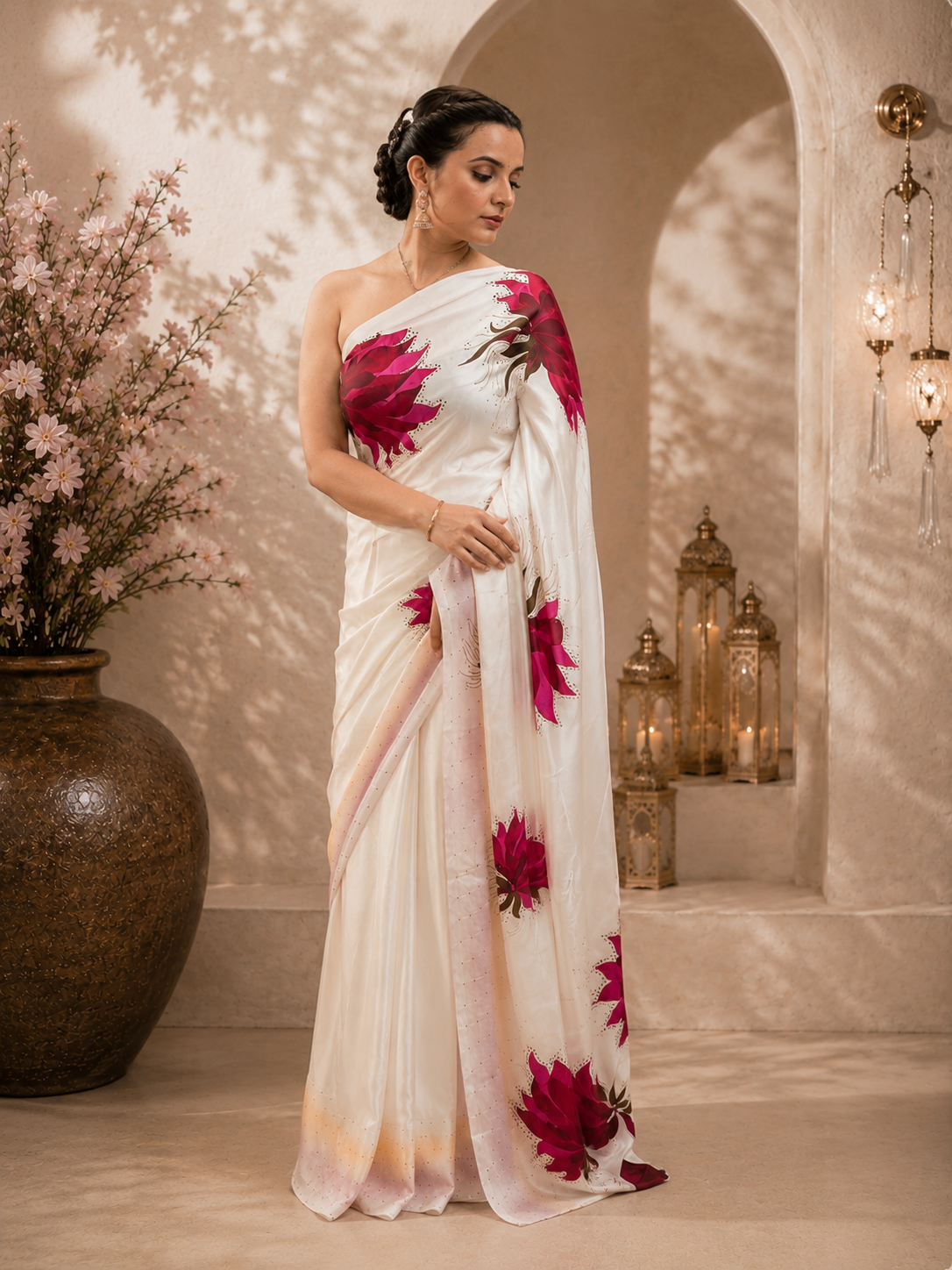 Floweral Print Satin silk saree  ( 3121---48)